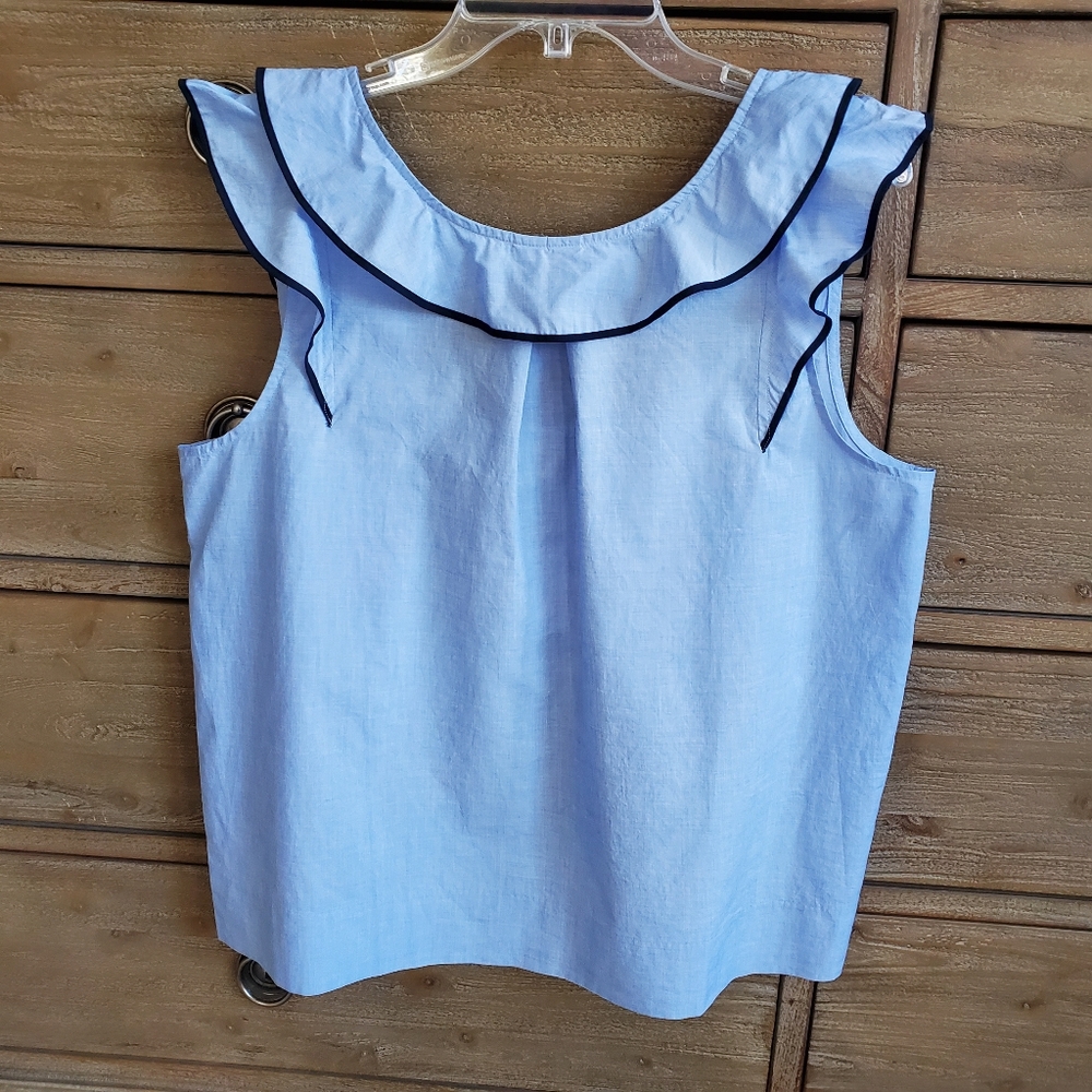 J Crew Blue ruffle detail shirt